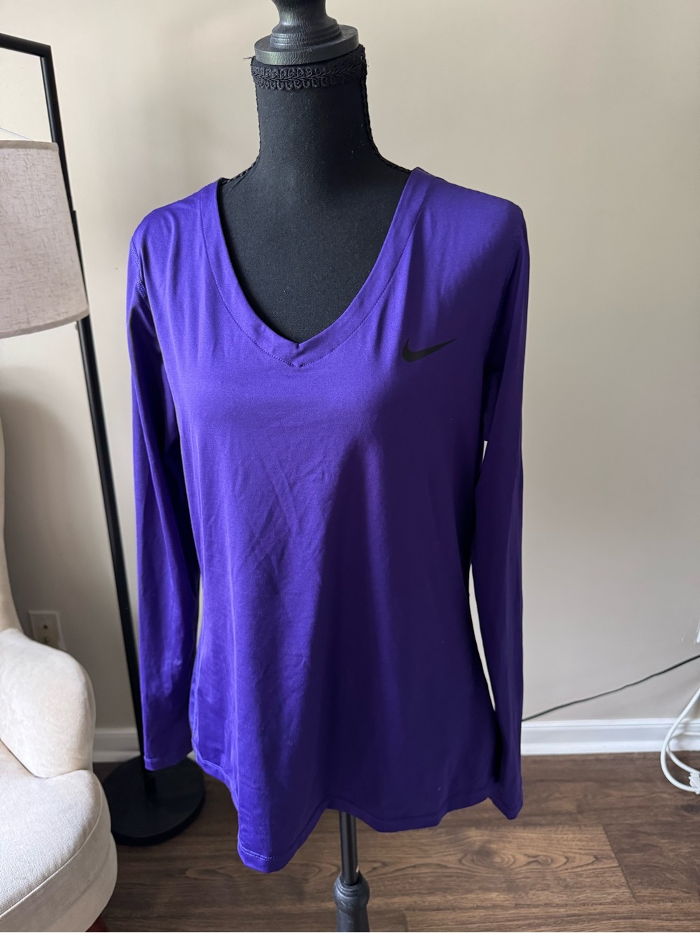 Nike Purple V-Neck Long Sleeve Performance Top